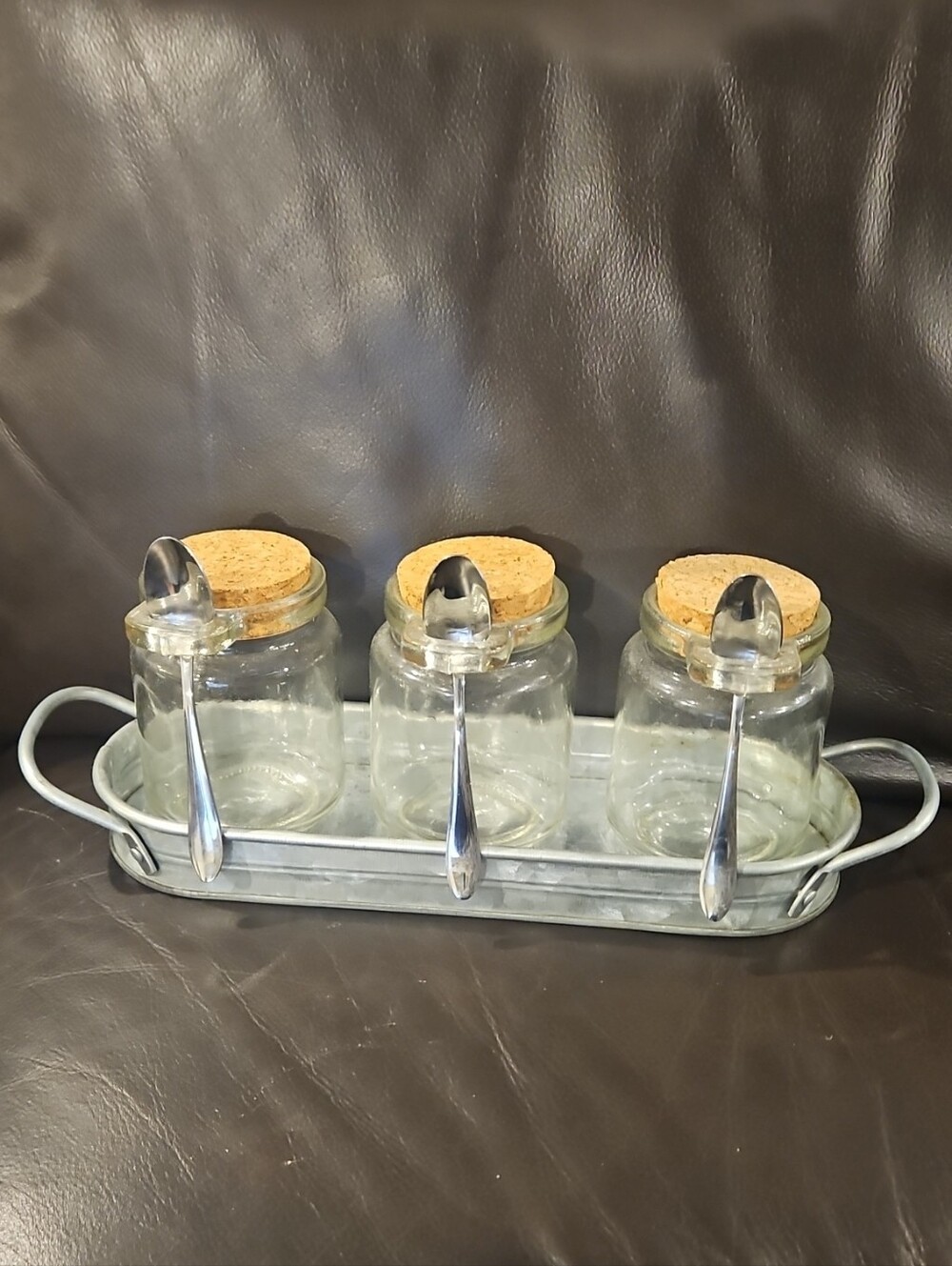 Glass Spice Jar Set with Cork Lids and Metal Tray - Clear